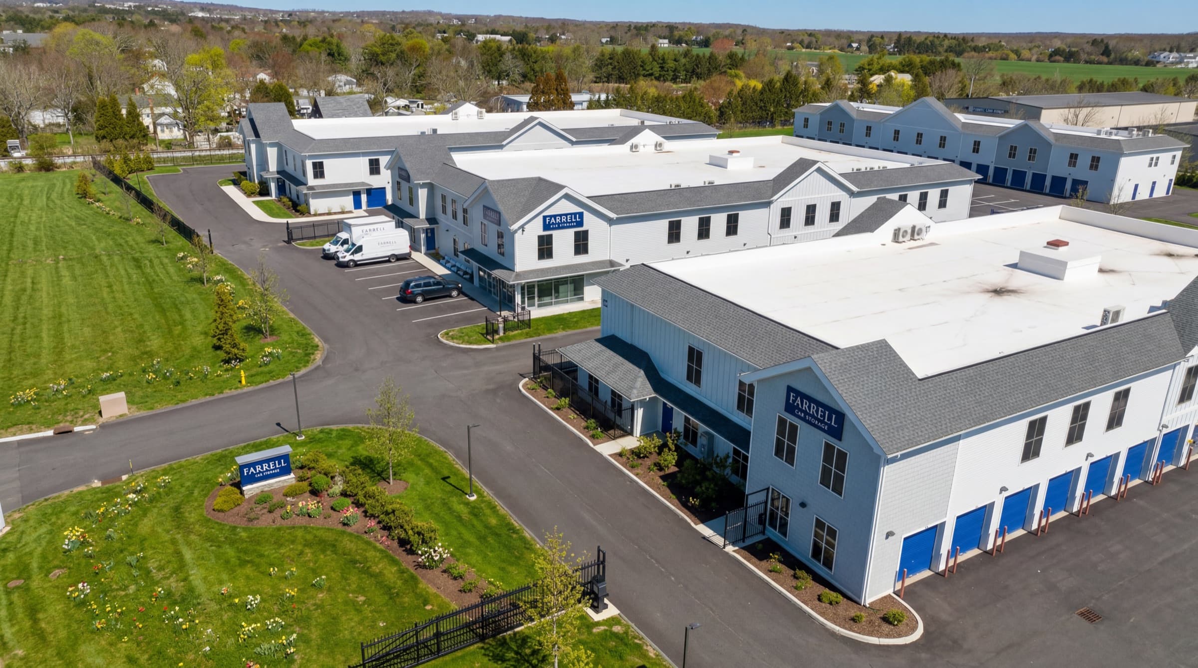 Aerial view of Farrell Storage, a new self storage facility at 225 Butter Lane in Bridgehampton, NY